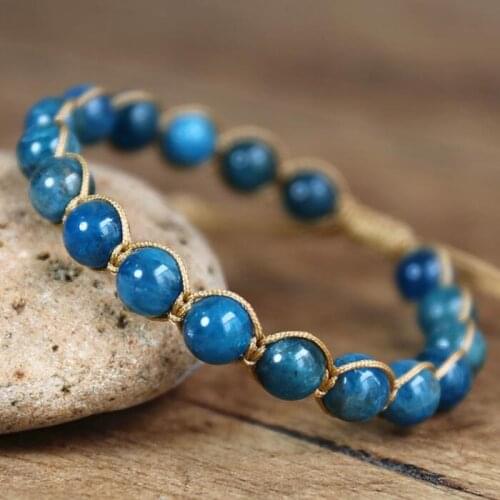 8MM Natural Stone Apatite Bracelets Handmade Jewelry String Braided Friendship Charm Bracelet Yoga Healing Energy Bangle Femme
