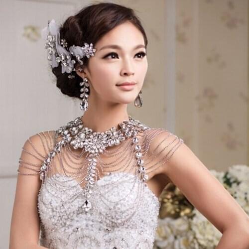 Long Crystal Necklace Chains Vintage Luxury Wedding Jewelry Bridal Shoulder Strap Jewellery Chain Accessories For Women