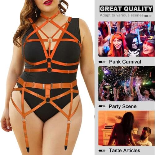 Adult Sexy Body Harness Set Cage Bra Plus Size Erotic Lingerie Women Garter Belt For Stockings Leg Buttocks Bondage Suspenders