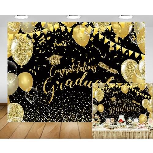 Class Graduation Photography Backdrop Congrats Grad Class of 2020 Graduate Graduation Party Background Golden Glitter Balloons