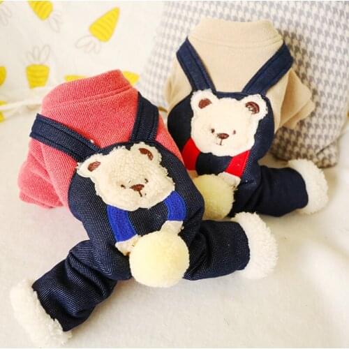 2019 Winter Puppy Pet Dog Clothes Jumpsuits Warm Thick Hug Bear Four Feet Coat Clothes Teddy Yorkies Sweatshirt For Small Dogs