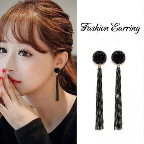 Korean Version Of Personality Exaggerated Long Tassel Black Sexy European And American Retro 2021 New Trend Earrings Women
