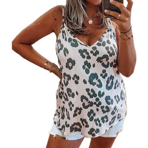 Summer V Neck Leopard Printed Tank Top Casual Loose Sleeveless Tops Fashion Sexy Strap Tee Casual Plus Size Vest Camisole