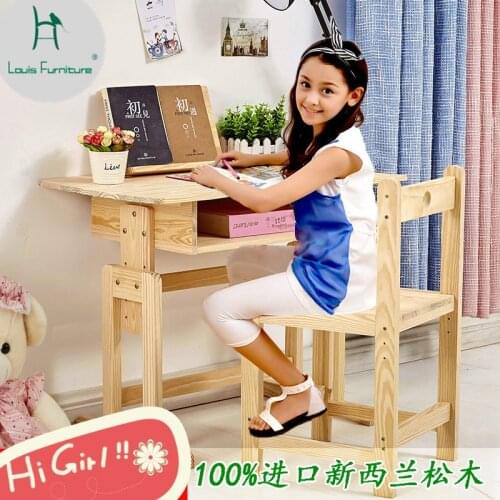 Louis Fashion Childrens Desk and Chair Furniture Sets Learning Pupil Solid Wood Liftable