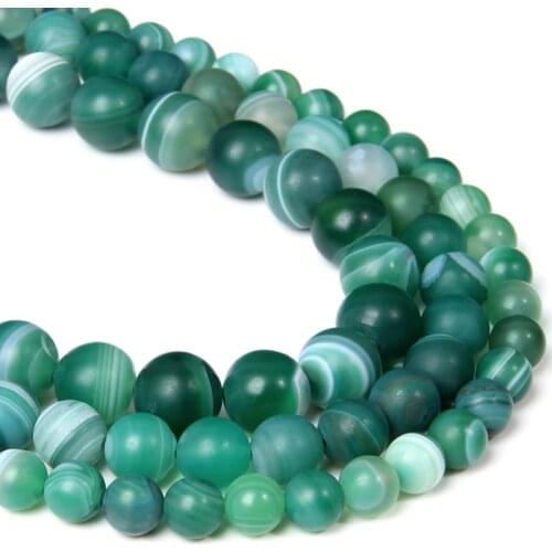 6 8 10 MM Matte Natural Green Striped Agates Stone Beads loose spacer Stone Beads for Jewelry Making bracelet handmade finding