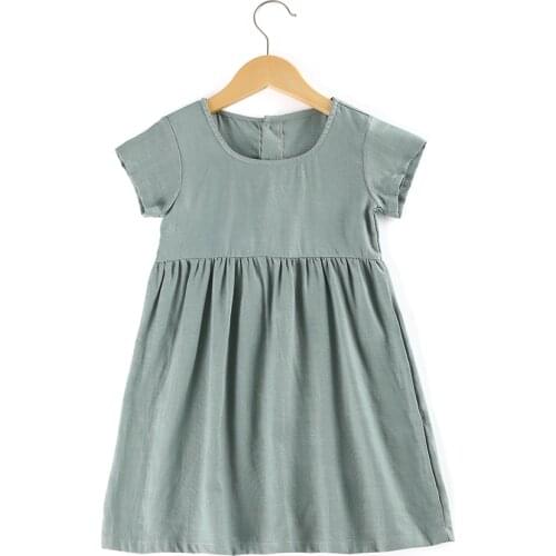 Top Fashion Summer Plain Cotton Linen Kids Dress 2-8T Children Blanks For Girls Dresses Old
