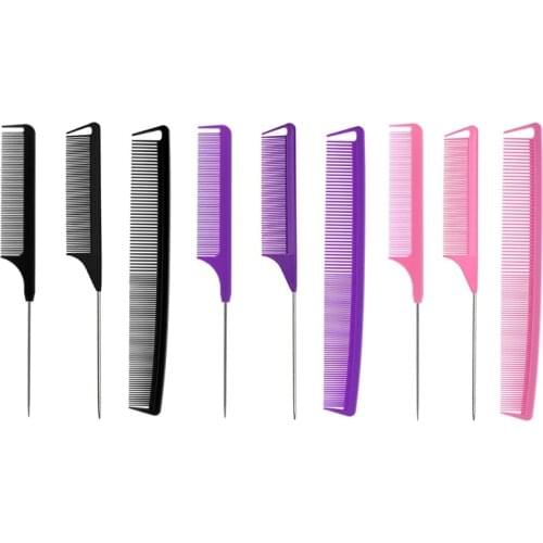 3 Pieces Rat Tail Comb Set Barber Styling Parting Braids Metal Pintail Comb Fine Teeth Anti Static Hair Brush Salon Dyeing 27RC