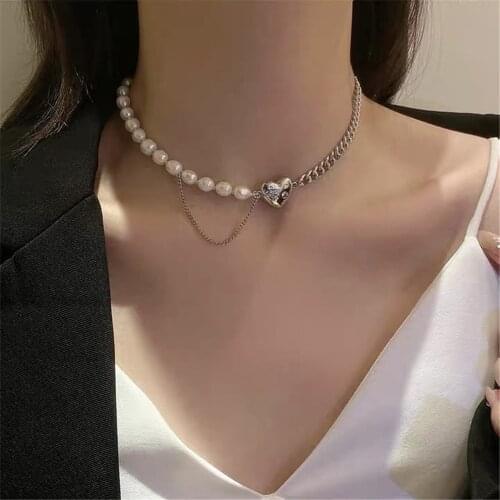 Luxury Freshwater Pearl Heart-shaped Pendant Necklace for Female Star Choker Bead Chain Jewelry Accessories