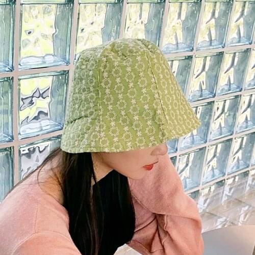 Embroidery Bucket Hats for Women Summer Full Flower Sun Hat Elegant Idyllic Rustic Style Fashion New Beautiful Green Caps