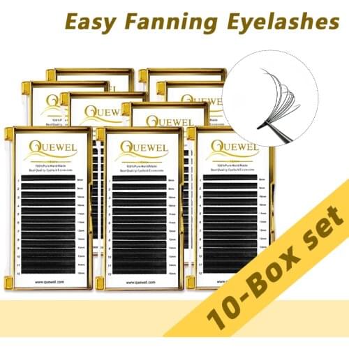 Quewel Easy Fans Eyelash 10 Case/Lot Blooming Volume Eyelashes Extension Professionals False Mink Silk Thick Lash Wholesale