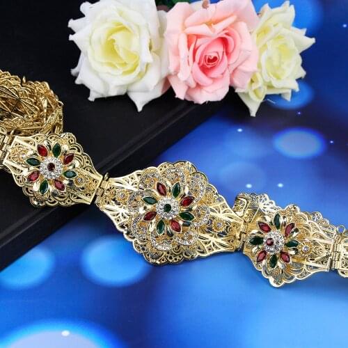 Sunspicems Elegant Morocian Belt For Women Wedding Jewelry Gold Silver Color flower Waist Chain Arab Robe Caftan Belt 2021