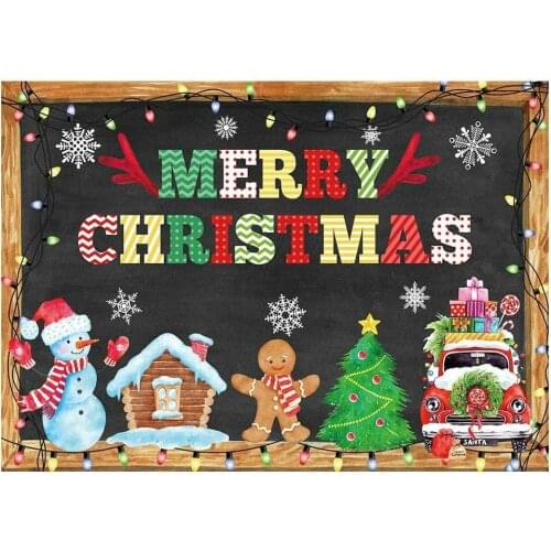 Merry Christmas Photography Backdrop Xmas New Year Party Decor Banner Snowman Gingerbread Pine Tree Gift Background Photo Booth