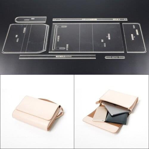 1set DIY Leathercraft Sewing pattern stencils Handmamde Shoulder Bag Template Clear Acrylic Leather Pattern 25.5x15x5cm