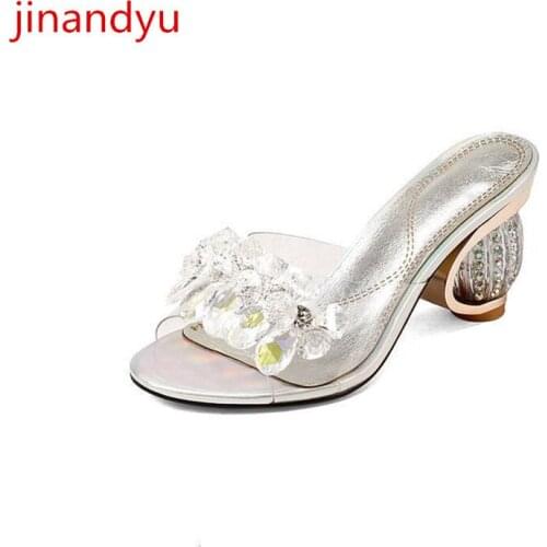 Women Shoes Slippers Crystal Clear Heels for Women Transparent Peep Toe Pumps Sexy Fashion Summer Sandals Size 34 Slippers Slide
