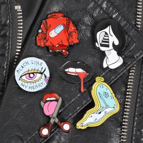 Scissor sisters Picasso Women Face pins Vintage Enamel pins Red Lips Mouth Time Warped Badges Jewelry Lapel pins For Men Women