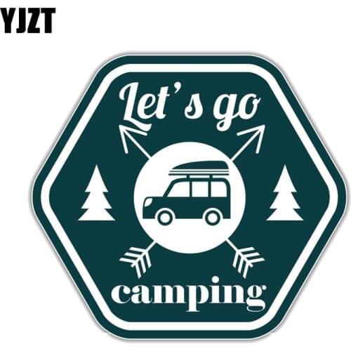 YJZT 14CM*12.7CM Funny Lets Go Camping PVC Motorcycle Car Sticker 11-00388