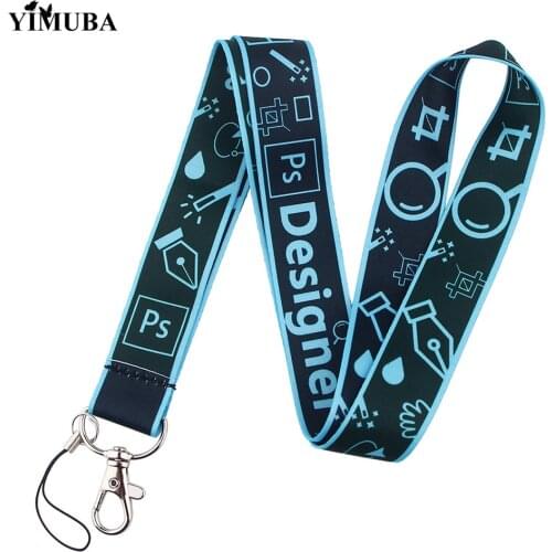 Funny PS AI Photoshop Lanyards Keychain Photo Designer ID Card Name Badge Holder Cell Phone Neck Straps Ribbon Work Accessories