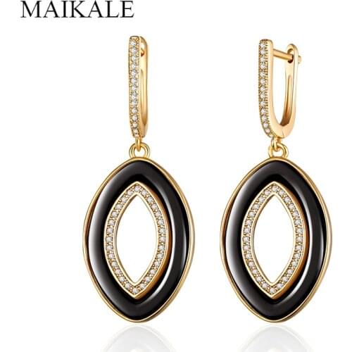 MAIKALE Simple Ceramic Drop Earrings for Women Cubic Zirconia Gold Hanging Dangle Earring Fashion Jewelry Gifts for Girls