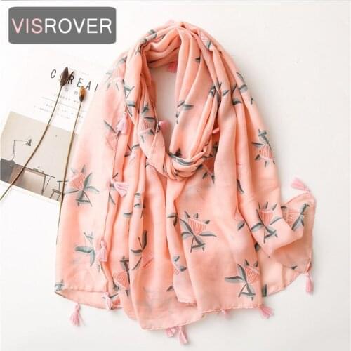 VISROVER 2021 Fashion Summer Small Flower Printing Viscose Scarf With Fringer Red Wraps Black Shawls Summer Beach Wholesales