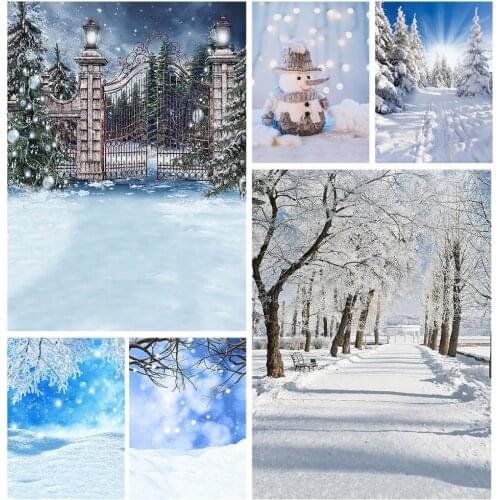 Winter Garden Gate Christmas Tree Photography Backdrops Photo Backgrounds Party Decor Photocall Photo Studio for Children Baby