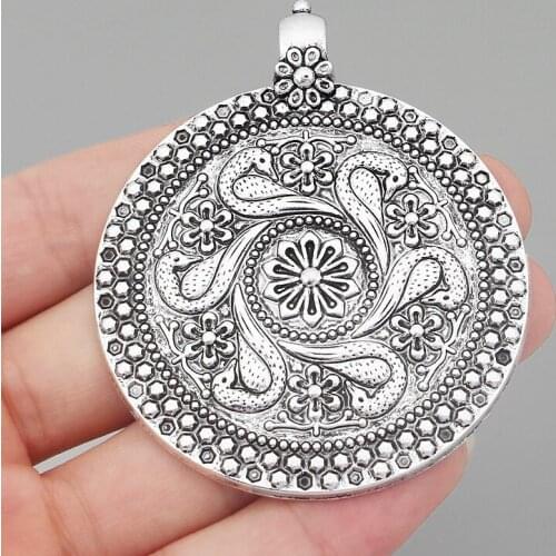 2PCS Antique Large Bohemian Boho Medallion Round Charms Pendants for Necklace Making Jewelry Findings 68x58mm
