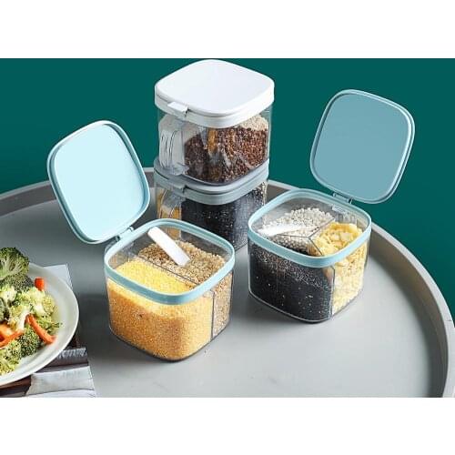 3 in 1 Spice Jar with Spoon Plastic Seasoning Box Can Salt Pepper Container Spice Organizer Kitchen Spices Dispenser Box