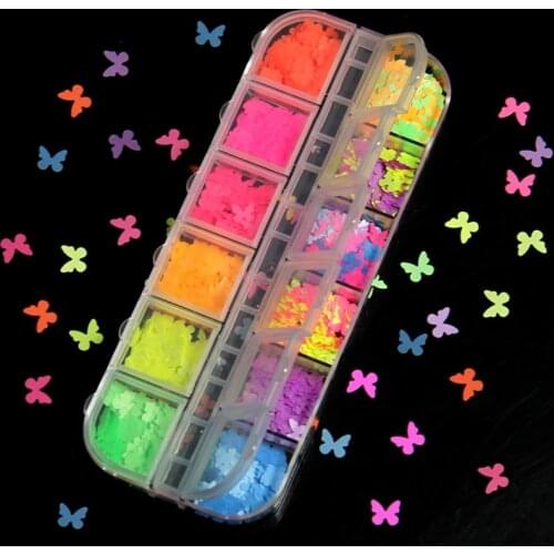 5mm Neon Butterfly Shape Nail Glitter Flakes 3D Fluorescence Nail Sequins UV Gel Polish Manicure Charms Nail Art Decorations