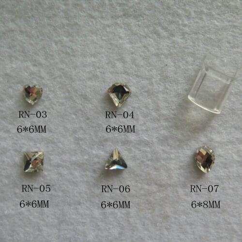 5pcs Cute High Quality Flat-back Crystal White Glass Gem Stone Nail Art Gem Heart Triangle Square Diamond Stone RN03-07