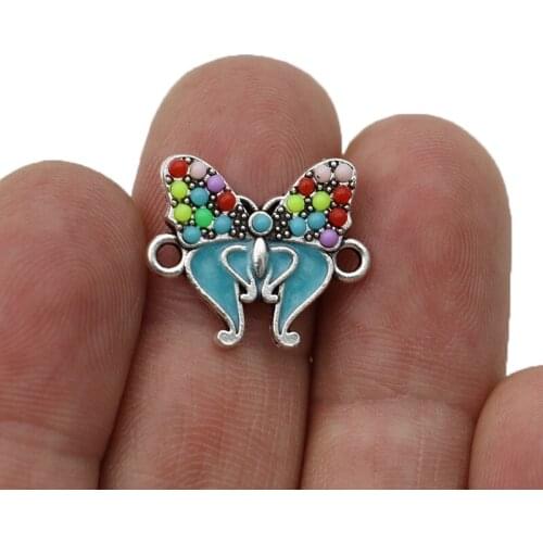 5pcs Silver Plated Crystal Butterfly Connectors fit Jewelry Making Bracelet Findings Accessories DIY Craft 17x18mm