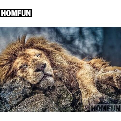 HOMFUN Full Square/Round Drill 5D DIY Diamond Painting "Animal lion" Embroidery Cross Stitch 5D Home Decor Gift A03994