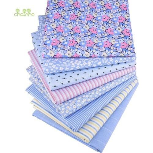 Chainho,New Blue Floral Series,Printed Twill Cotton Fabric,Patchwork Cloth For DIY Sewing&Quilting Baby&Children Material,CC325