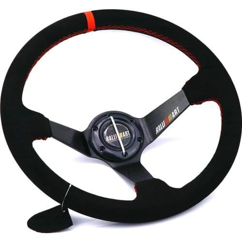 Black RALLIART 350mm/14inch Black Suede Leather Deep Dish Steering Wheel