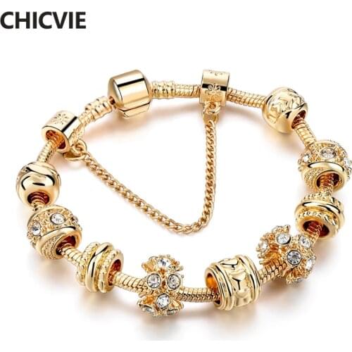 CHICVIE Handmade European&American Charm Custom Bracelets&Bangles Gold Crystal Bracelets For Women Jewelry Bracelet SBR160241