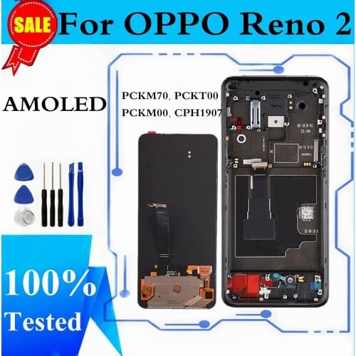 AMOLED Display For Oppo Reno2 Reno 2 LCD Display Screen Touch Panel Digitizer Frame PCKM70 PCKT00 PCKM00 CPH1907