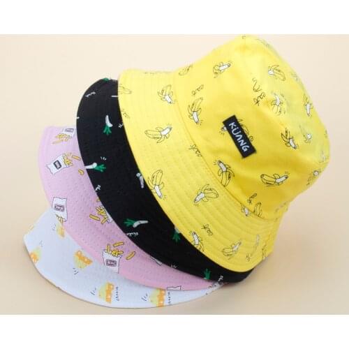 Double-faced Cartoon Fisherman Hat Spring and Summer Thin Banana Double Basin Hat Chips retro Lovers Sun hat Japanese Hat