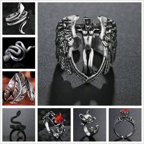 Exclusive Angel Wings Ring For Men Women Gothic Steampunk Party Anniversary Snake Feather Skull Ring Adult Unisex Jewelry Gift