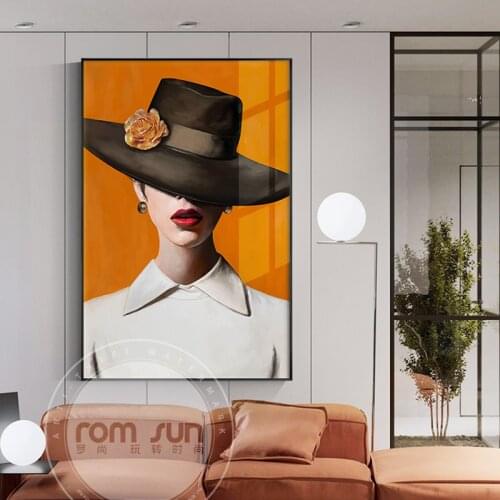 Mystery Sexy Lady With Red Lips Canvas Painting Artistic Modern Girl Poster Print For Living Room Bedroom Wall Art Picture Decor