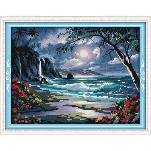 Everlasting Love The Sea Of The Moon Chinese Cross Stitch Kits Ecological Cotton Stamped Printed DIY New Christmas Decorations