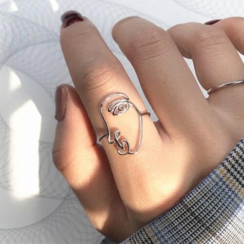 2020 New Charming Human Face Finger Ring for Women Vintage Boho Knuckle Party Rings Punk Jewelry Gifts for Girls