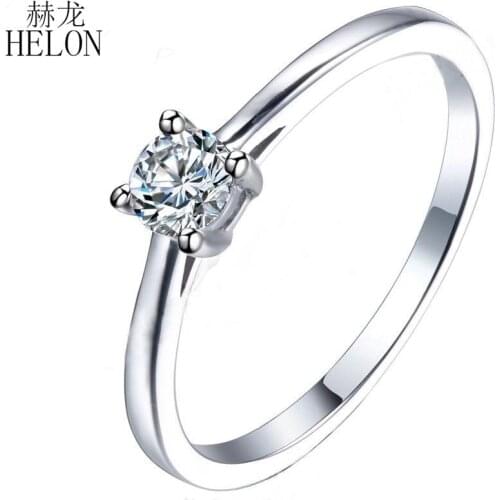 HELON Solitaire 3.8mm Round Moissanites Ring Solid 14K White Gold Moissanites Engagement Wedding Rings For Women Fine Jewelry