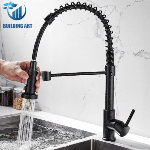 Brass Black Kitchen Faucet Pull Down Kitchen Water Mixer Tap 360 Degree Rotation Kitchen Sink Taps Hot Cold Water Mixer Crane