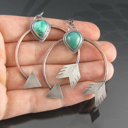Fashion Vintage Silver Color Earrings Hollow Round Circle Arrow Triangle Long Earrings for Women Charm Bohemian Ethnic Jewelry
