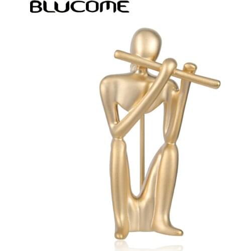 Blucome Men With Musical Instrument Shape Brooches Pin Fashion Gold Color Figure Musician Brooch Badge Party Club Clothes Bijoux