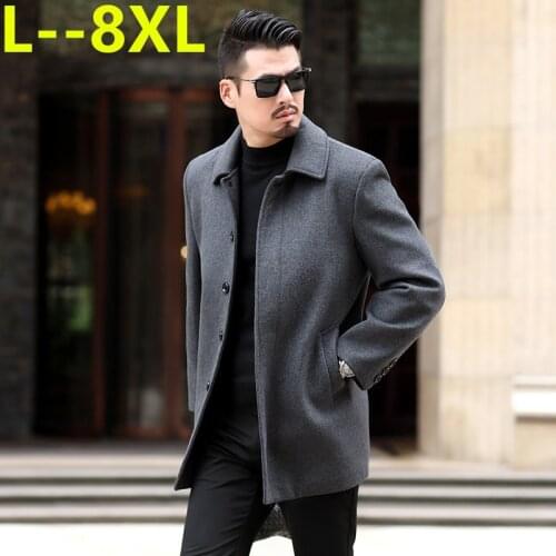 8XL 6XL 5XL Wool Blend Mens Coat Woollen Overcoat Winter Autumn Men Coat Fashion Brand Clothing Lined Warm Woolen Overcoat Male