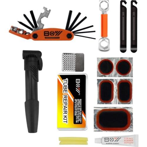 Bike Bicycle Tools Repairing Set Bike Repair Tool Kit Wrench Screwdriver Chain Tire Repair Glue Kit Inflator Bike Accessories