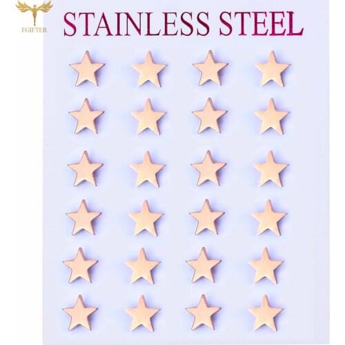 2021 New Simple Rose Gold Star Earrings 7mm Couple Stud Earrings Fashion Stainless Steel Jewelry Cheap Wholesale 12 Pairs