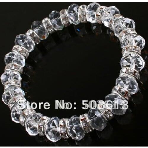 One piece Beautiful White Clear Faceted Crystal Glass Spacer Bead Bracelet Jewellery(gcb1010)