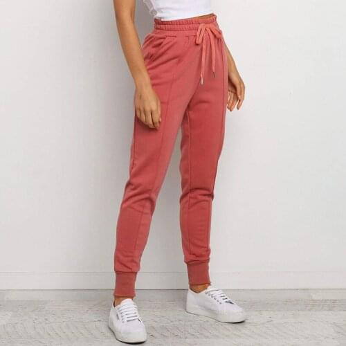 2020 Autumn All-match Casual Solid Color Elasticated Ladies Trousers Female New Lace Up Pants Beam Feet Pants Mujer Pantalones