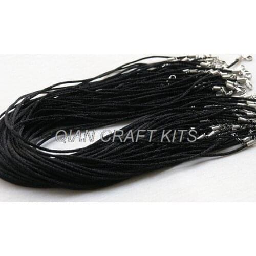 200pcs Black 2mm Satin Silk Necklace Cord with Clasp Lobster 17'' sale shiny satin cord necklace with extender chain