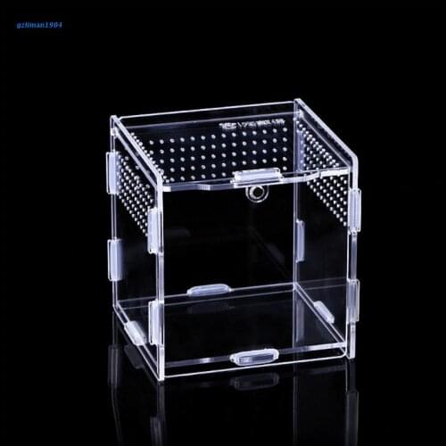 P15D Reptile Feeding Box Breeding Case Portable Acrylic Terrarium Clear Insect Habitat for Mini Pet Lizard Centipede 4 Sizes
